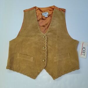 KORET Womens Tan‎ Suede Leather Vest Size L Western Boho Tie Detail Pockets New